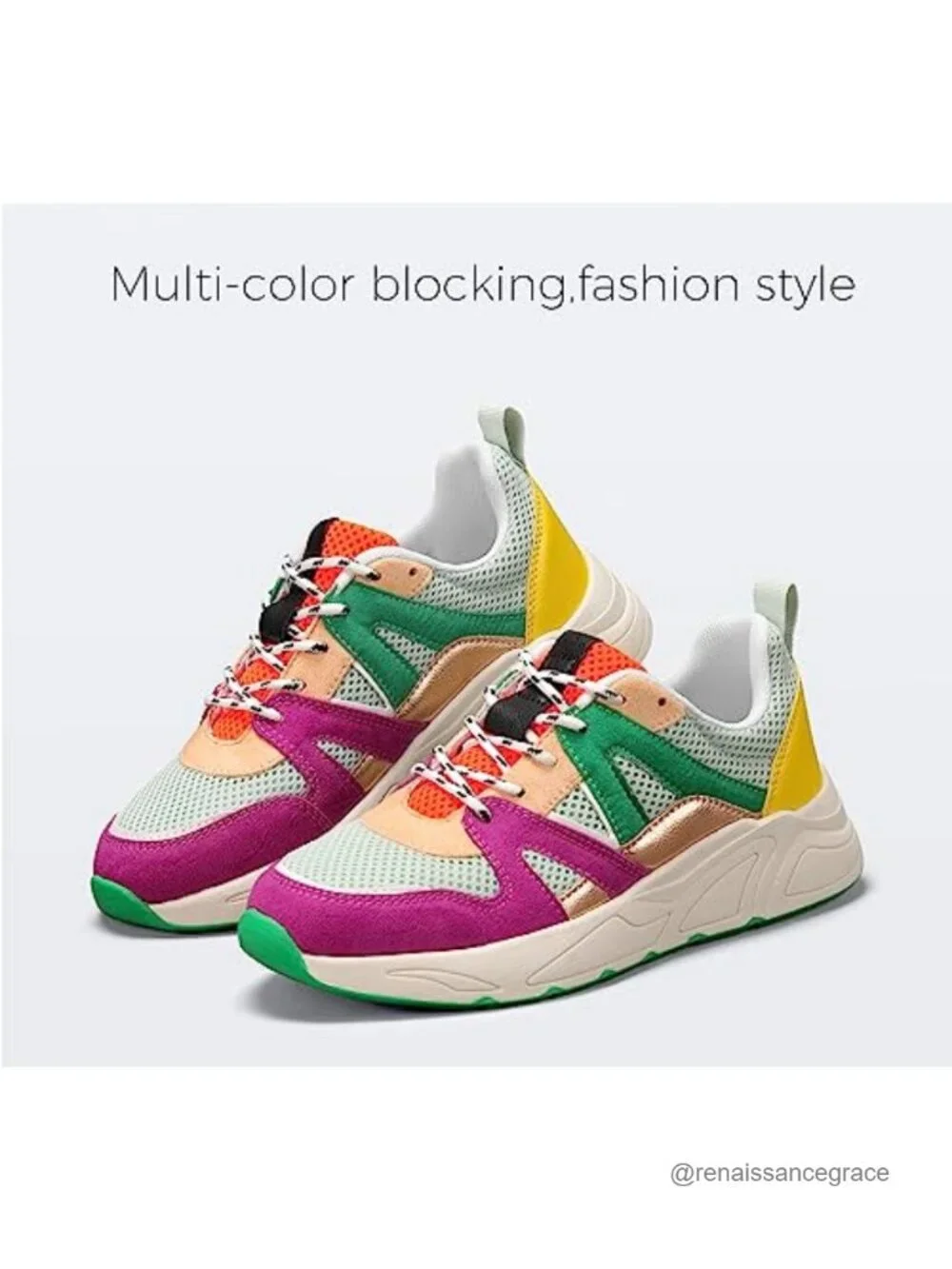 Women Platform Walking Sneakers Chunky Retro Mesh Suede Memory Foam Cushioned